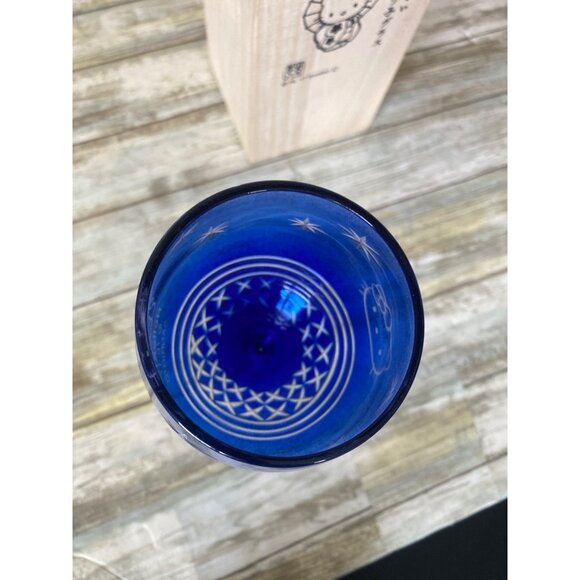 Hello Kitty Edo Kiriko Champagne Glass Blue w/ Wooden Box Sanrio Japan 2017 - Picture 7 of 12